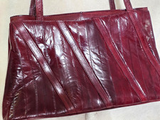 Vintage Red Eel Skin Leather Handbag Shoulder Purse Korea Zip Snap