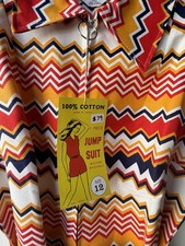 VINTAGE NEW 1960's Chevron Print Romper with Belt Size 12 Fits like 4-6 