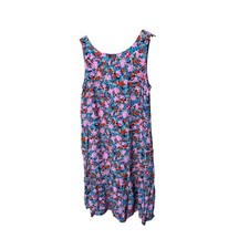 LOFT Pink Blue Floral Ruffle Hem Tie Back Sleeveless Shift Dress Small
