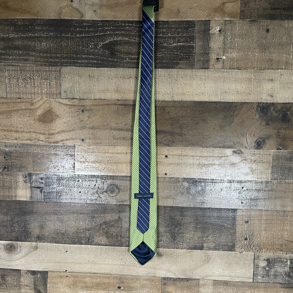 Corbata Tommy Hilfiger Verde Azul Marino Tonal Geométrica Diamantes Lunares Seda EE. UU. Foto 3 de 4