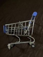Mini Metal Shopping Cart Blue Handle Toy Display