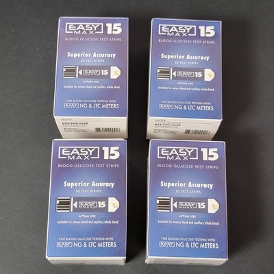 EasyMax 15 Diabetic Blood Glucose Test Strips 200ct (4 Box of 50) Exp 06/2026 JK