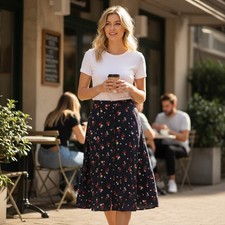 Sag Harbor Petite Black Floral Button Front Midi Skirt Rayon Size Large NEW