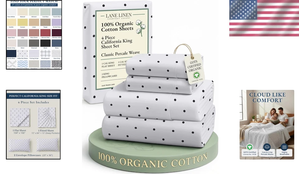 Organic Cotton California King Sheets Set - Polka Dot - Image 2 of 4
