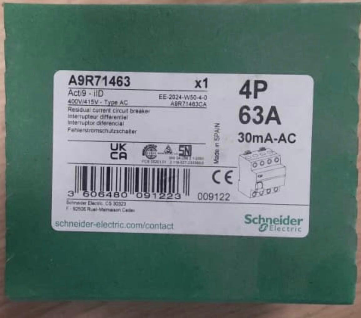Schneider A9R71463 - ACTI9 IID 4P 63A 30MA AC-TYPE RESIDUAL C - Made In Spain