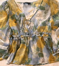 Womens NY & CO Floral Organza top 2XL Romantic Whimsical Feminine Fairycore