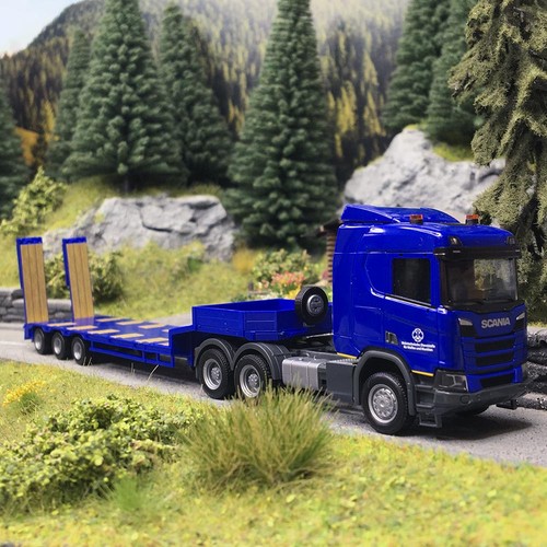 Semi-remorque surbaissé Scania CR ND, Bleu - Herpa 747035 - HO 1/87 | Condition: Neuf