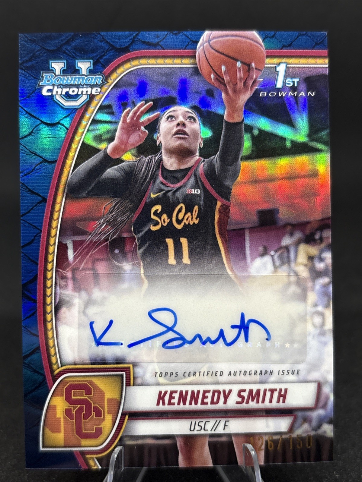 2024-25 Bowman Chrome U Kennedy Smith 344 Blue Reptilian Refractor Auto /150