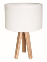 Tischleuchte Jerry Stoff Velours Optik Holz Weiß 46Cm Dreibein Nachttischlampe