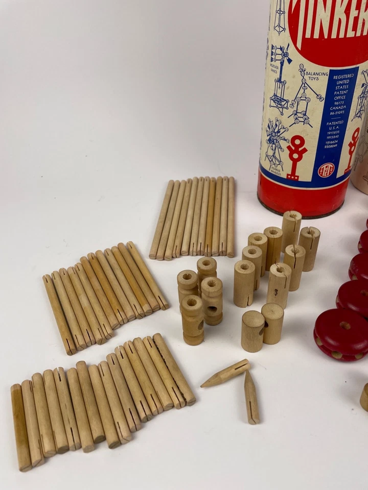 '40s TinkerToy Wonder Builder Set Red Spools PLUS Orig Literature ~115 pieces - Image 3 of 4