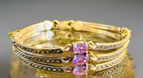 Designer Triple Row Multi-Gemstone Sterling Silver Bracelet Amethyst Citrine 925 - Picture 17 of 17