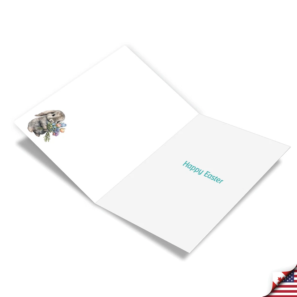 Tarjeta de papel de Pascua con sobre - Conejitos con flores - Rosa Foto 2 de 4