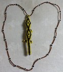 Black Lizard Pendant 25" Slipover Necklace Root Beer Glass Seed Bead Yellow
