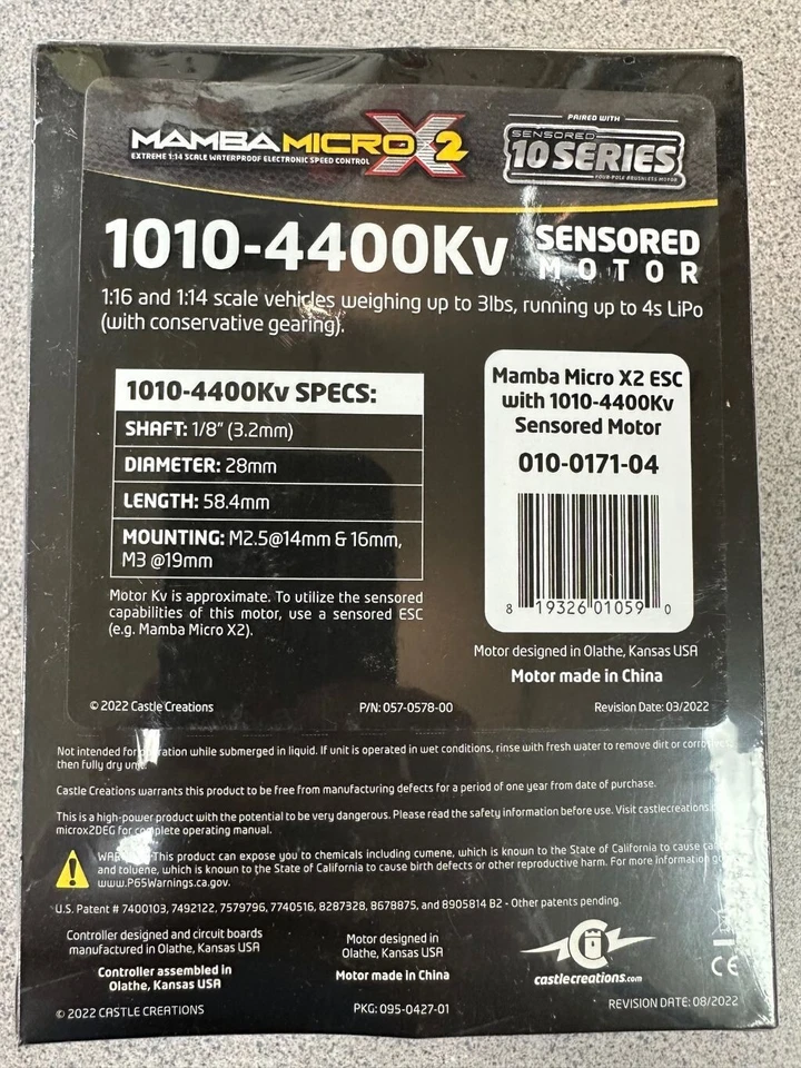 Castle Creations Mamba Micro X2 Waterproof 1/18th Brushless Combo 4400Kv - Image 2 of 4