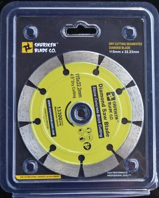 SHURIKEN Diamond Cutting Disc, Dry Cut 115mm. Stone, Concrete Block, Brick