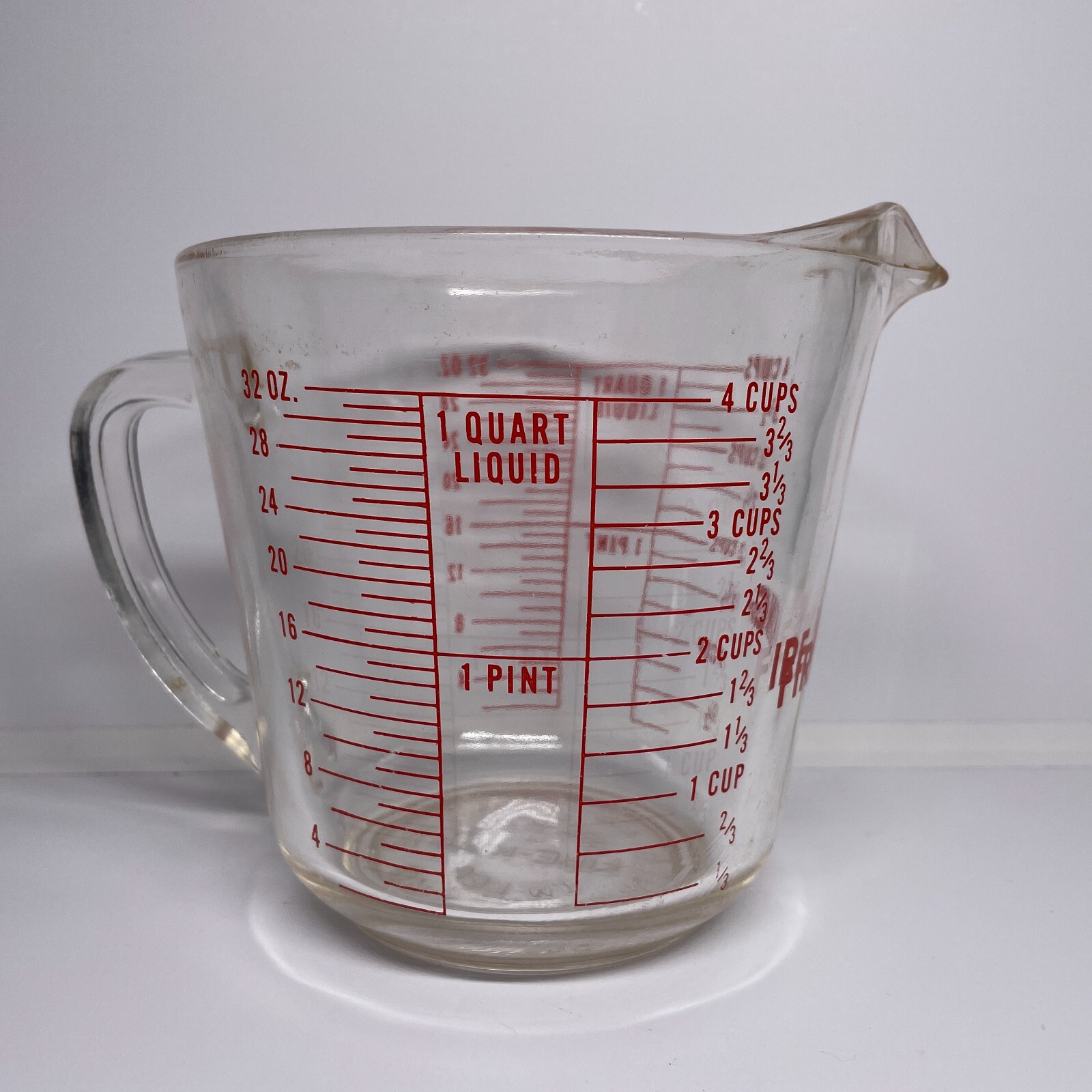 Vintage Fire King Glass Measuring Cup 499 4 Cup 32 Oz Red Printing Made