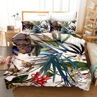 3D Blumen Blatt Gouache Muster Quilt Cover Set Bettwäsche Sets Kissenbezüge
