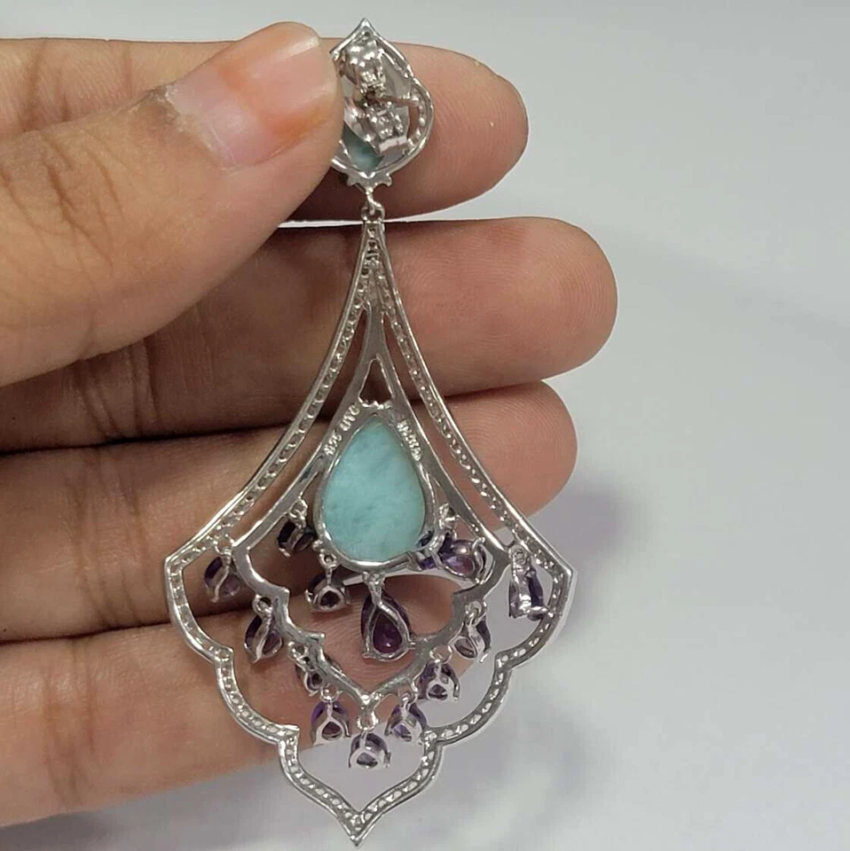 HSN Rarezas Larimar, Amatista y Circón Pendientes Colgantes Esterlina Usado Foto 4 de 4