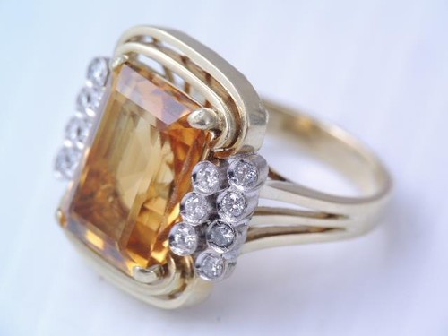 DESIGNER BELLARRI 18K GOLD 7.4 CT YELLOW CITRINE & DIAMOND RING sz 5 3/4 - 第 8/11 張圖片