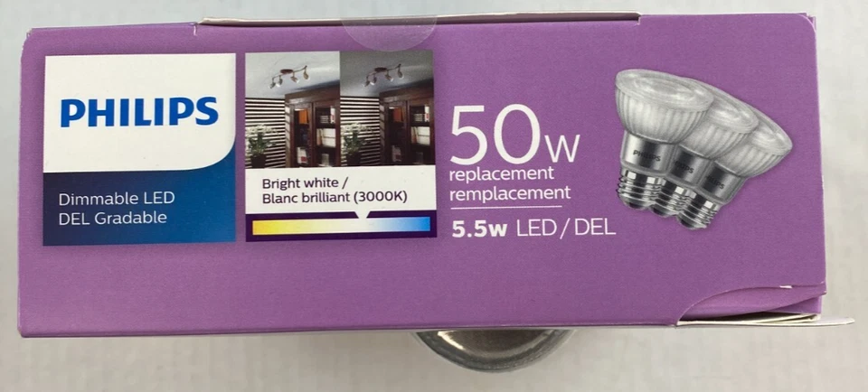 Philips par 20 led bulb 3000k 3 pack indoor dimmable 5.5 watt 50w replacement - Image 3 of 4