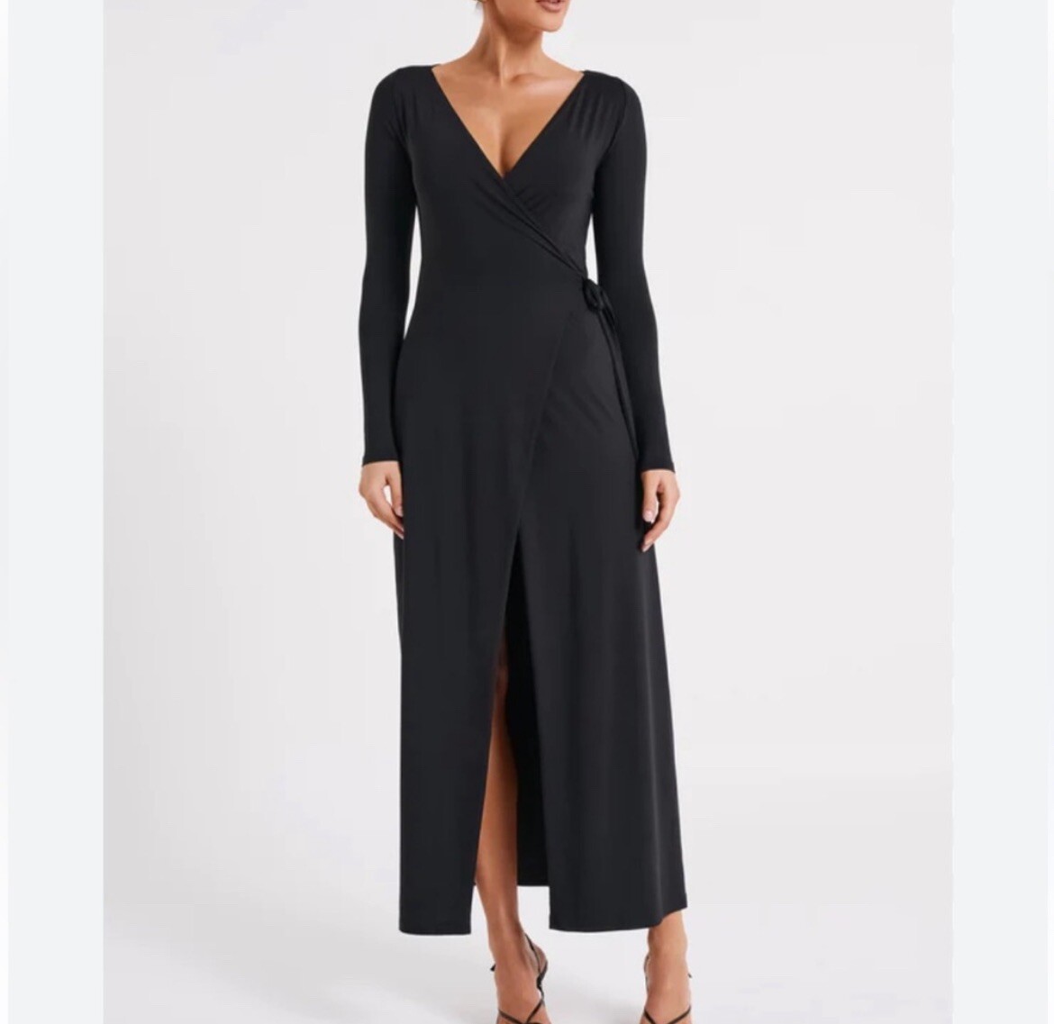 Gillian Recycled Nylon Wrap Maxi Dress - Black