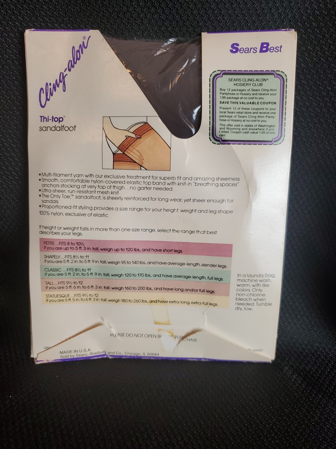 Vintage Cling-alon Thi Top Stockings 2 Pair Shapely Off Black Sears