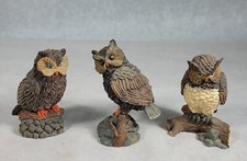 Vintage Owl Figurines 3 Piece Set Collectible Hand Painted Resin MCM Decor