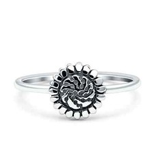 9mm Sunflower Ring Band Band 925 Sterling Silver Oxidized Plain Ring