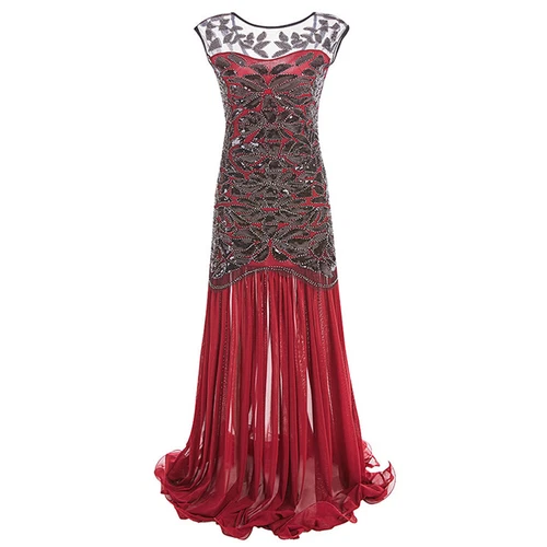 Deluxe Womens Dress 1920s Gatsby Flapper Long Sequin Retro Party Evening Cosplay - Picture 22 of 28