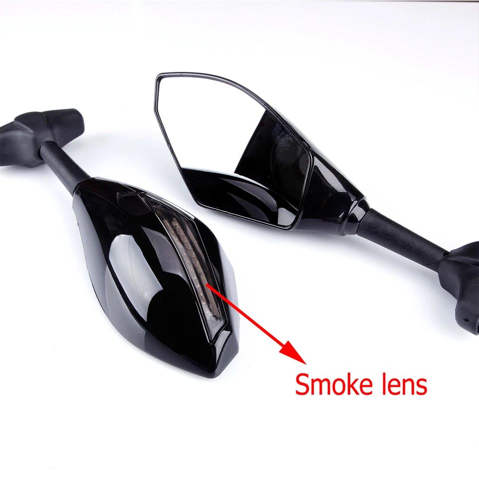 Espejos retrovisores negros para motocicleta con señales de giro LED para Yamaha YZF R1 R6 2000-2008 EE. UU. Foto 4 de 4