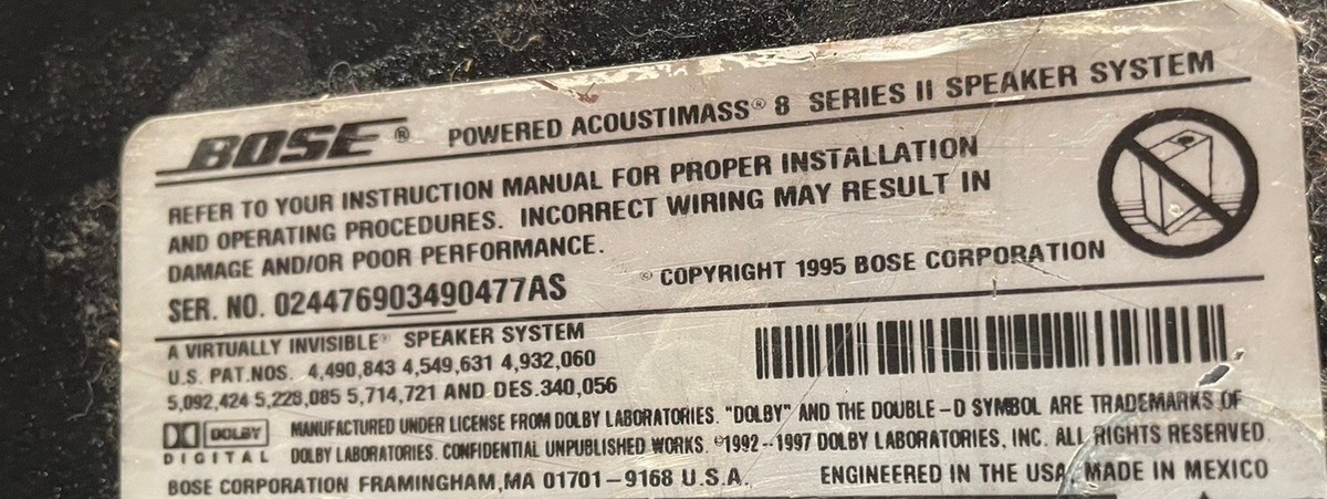 BOSE ACOUSTIMASS 8 Powered SUBWOFFER BLACK 100% WORKING 13