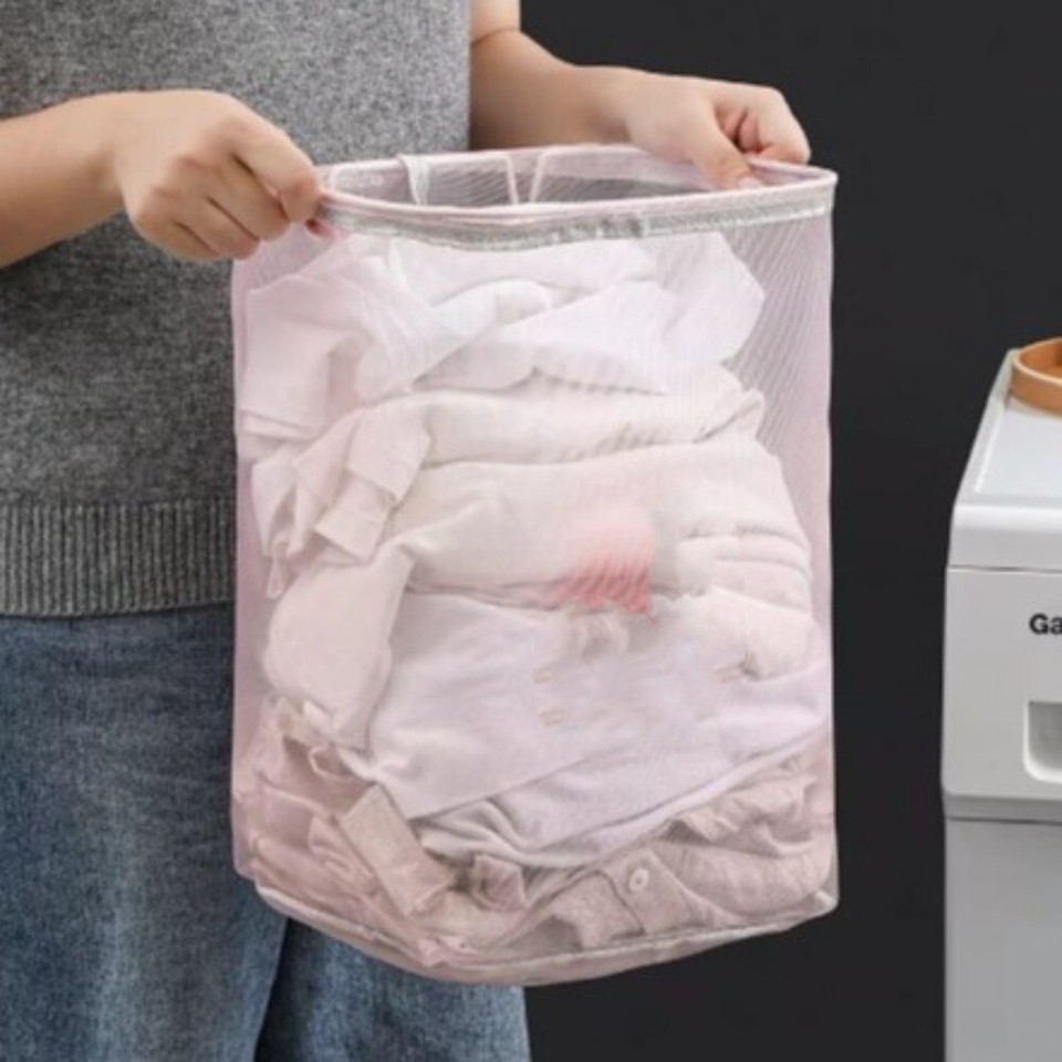 1pc Laundry Bag Washing Foldable Laundry Basket Bag Mesh Hamper Storage