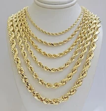 Real 10k Gold Rope Chain Necklace 20-30 Inch 3mm to 10mm Diamond Cut 10KT Yellow