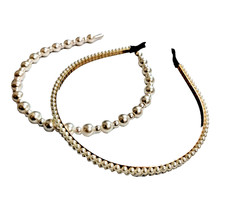 Set of 2 Faux Pearl Headbands White Bridal Hair Accessories For Women . preowned
