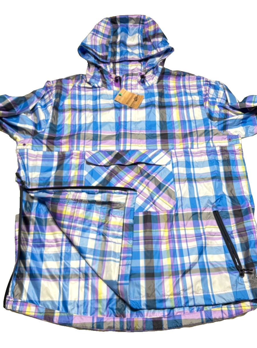 SACAI X NIKE Maglione uomo Nike taglia XL viola blu a quadri giacca a vento con cappuccio nuovo con etichetta