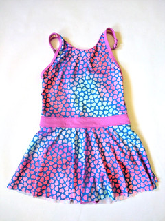 Land's End Girls 7 One Piece Swimsuit with Attached Skirt Heart Pattern