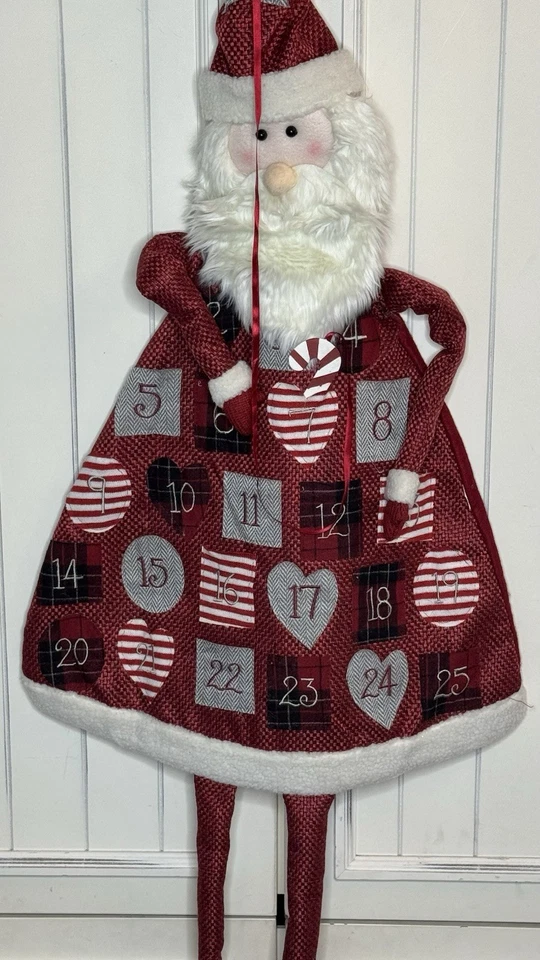 Whimsical Santa Claus Fabric Hanging Pocket Advent Calendar 50” Holiday Decor - Image 2 of 4