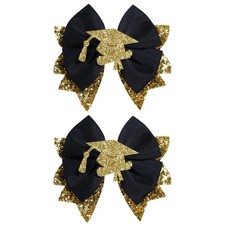 KCHIES Graduation Hair Bows Glitter Gold Black