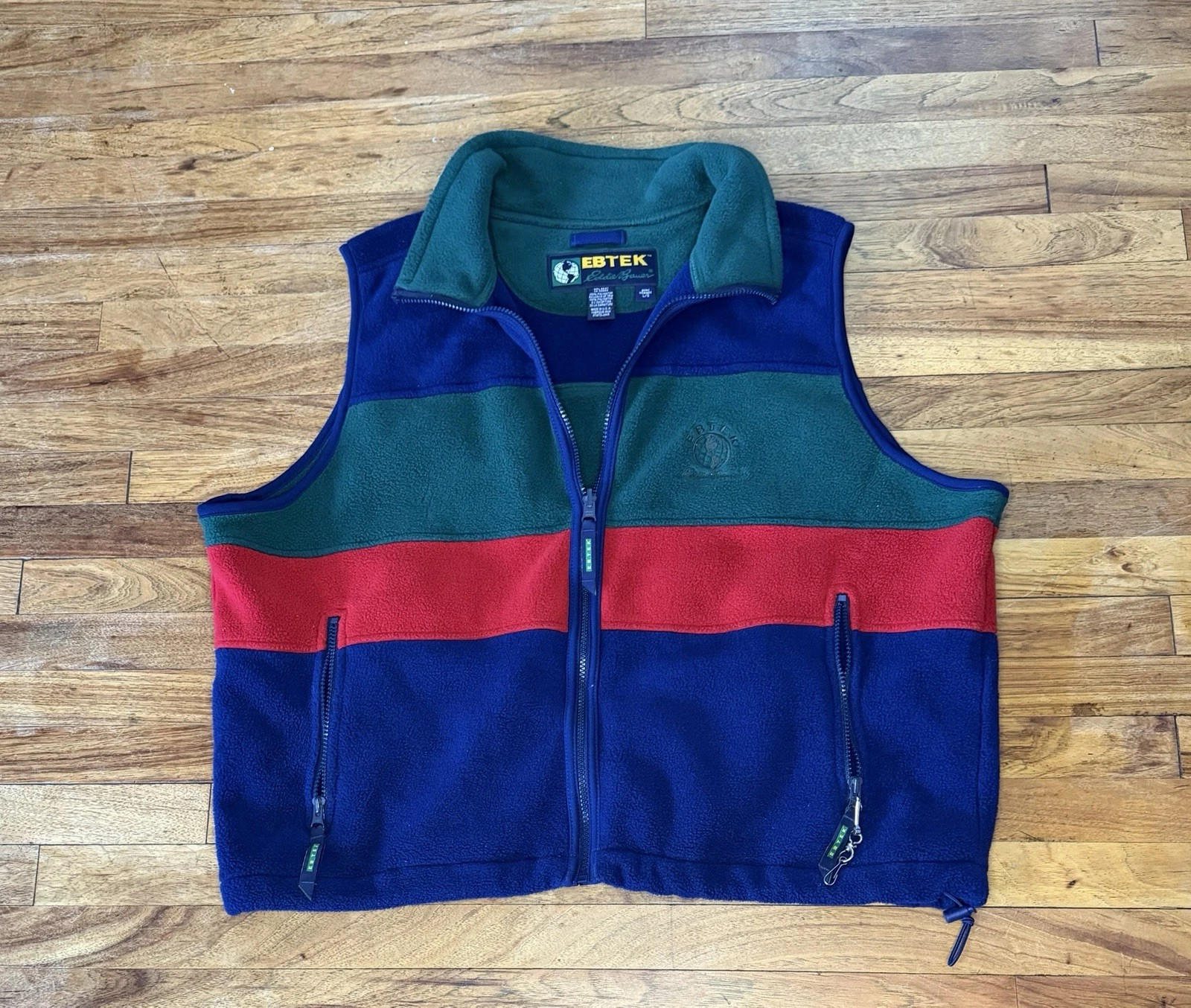 Eddie Bauer EBTEK Colorblock Vest Men's L Blue Green Red Full Zip Zipped Pockets