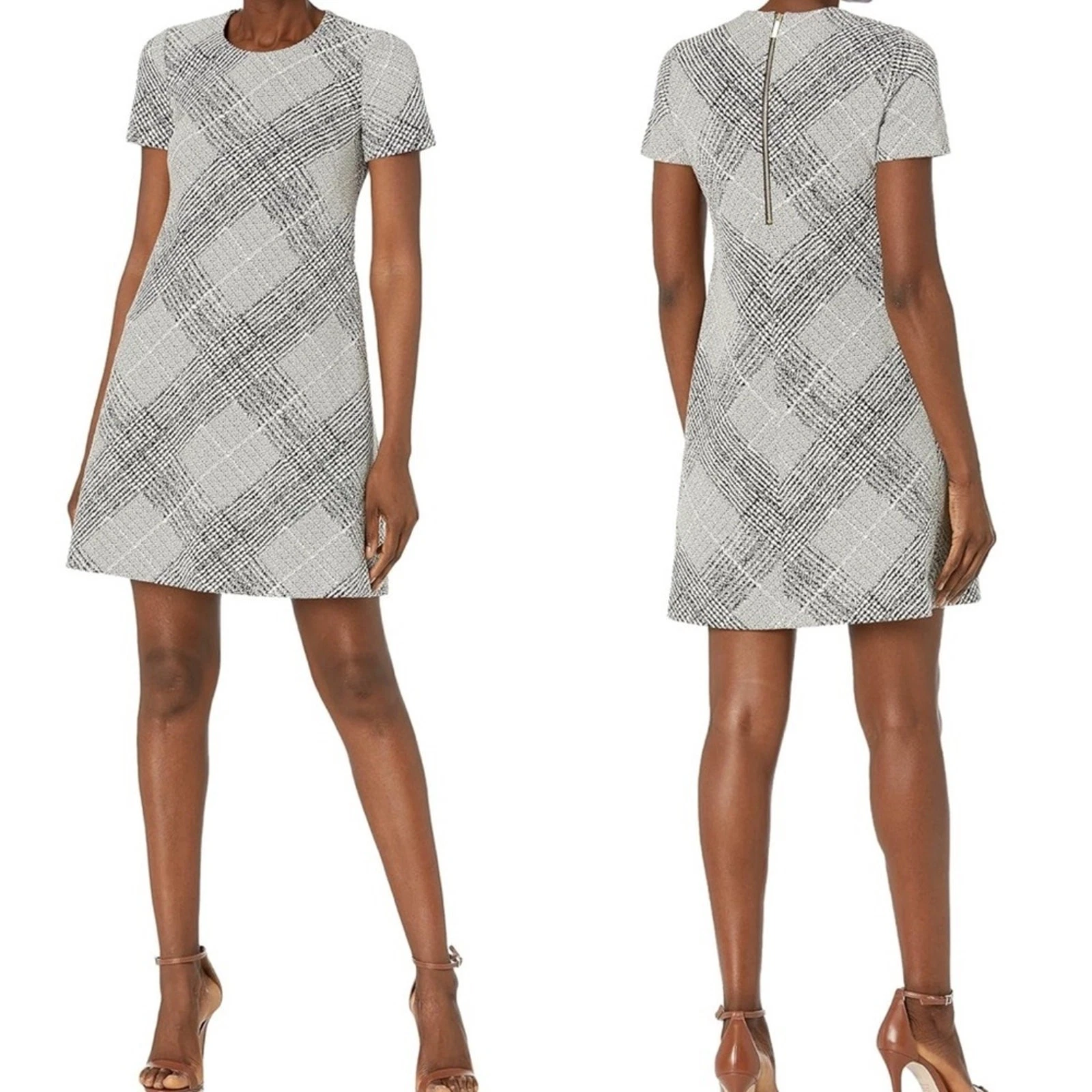 OFF WHITE Abito Calvin Klein nero e bianco sporco a quadri testurizzato