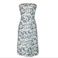 J Crew Textured Strapless Floral Midi Dress Women's 4 Blue / White