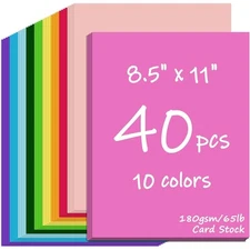Colored Cardstock Paper 40 Sheets 10 Vibrant Colors 180gsm 65lb 8.5x11 Inches