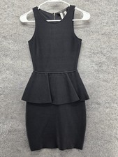 BCBGMAXAZRIA Dress Womens XXS Black Peplum Pencil Tank Knee Length Zip