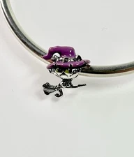 Witch Cat On Broom Charm Bead Flying Halloween Genuine 925 Sterling Silver Gift