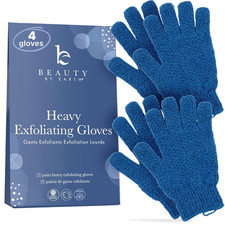 Exfoliating Glove 4 Pcs, 2 Pairs - Heavy Shower Gloves for Body Scrub, Exfolia