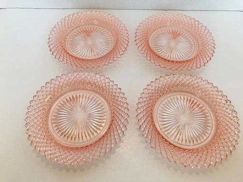 Anchor Hocking Pink Miss America Depression Glass Sherbet Plates - 4