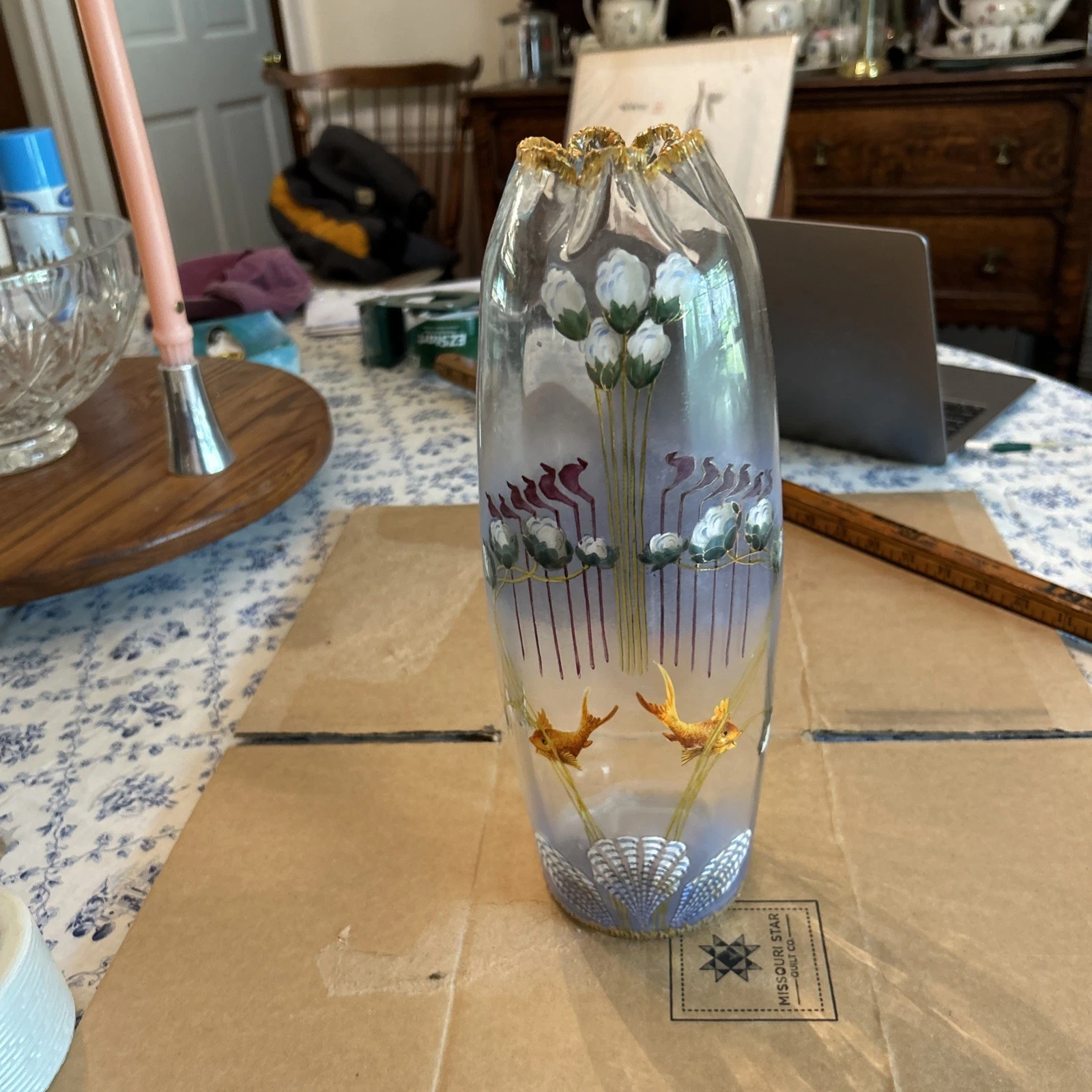 Bohemian Cylindercal Clear Glass Aquatic Theme Vase 11.5”
Opens in a new window or tab
