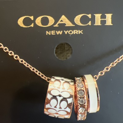 Coach Signature Rondell Enameled Necklace- Rose Gold/Chalk