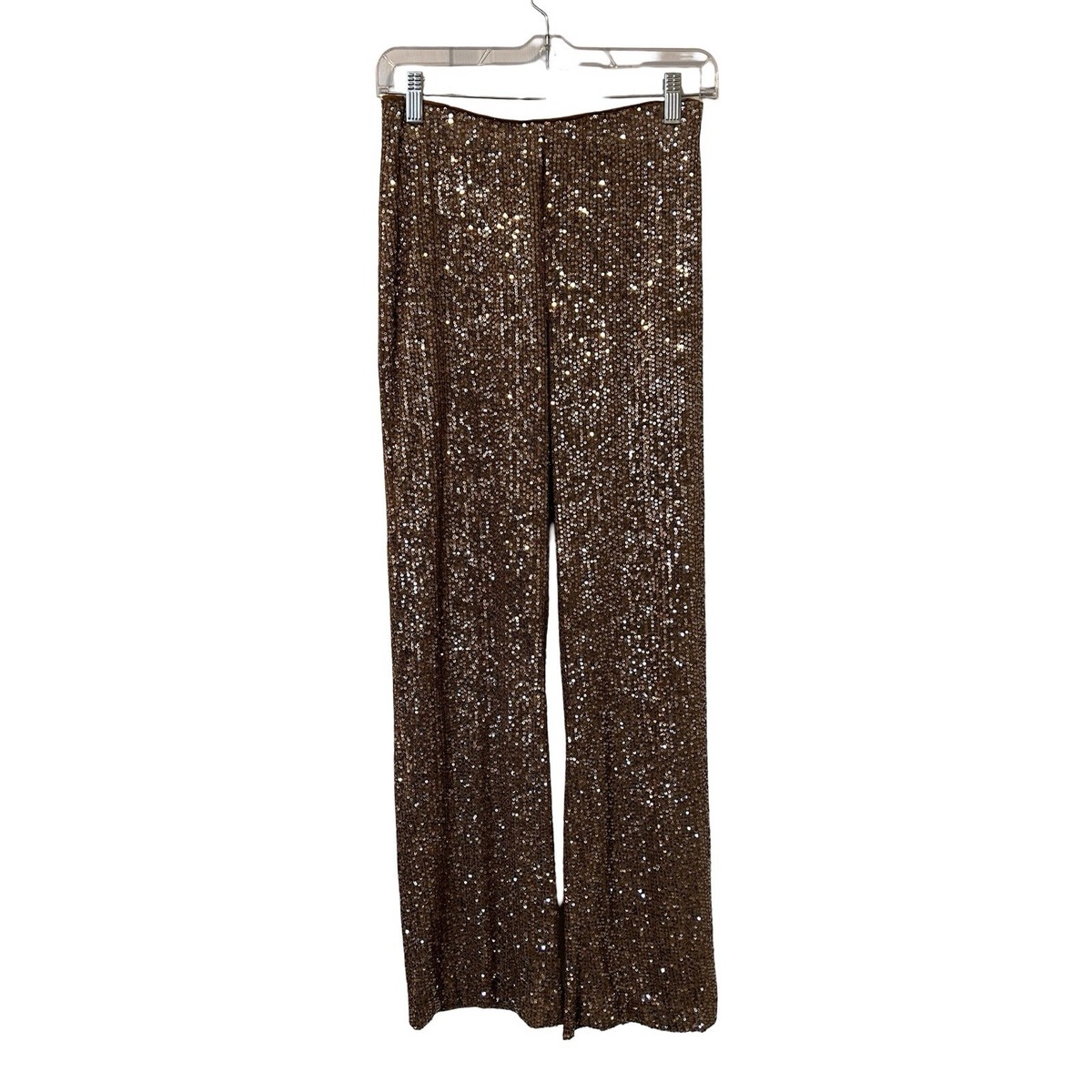 Zara Gold Sequin Wide Leg Pants XS Glam Party High Waist Lined