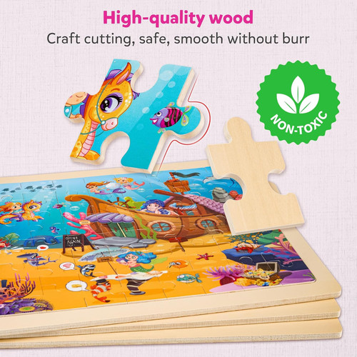 SYNARRY Unicorn Mermaid Princess Fairy Wooden Puzzles for Kids Ages 4-6, 6... - Picture 4 of 7
